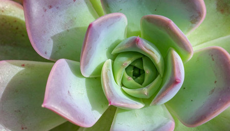A detailed macro photograph captures the serene beauty of an Echeveria succulent.の素材