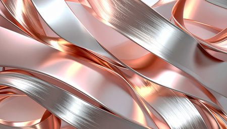 Intertwined ribbons of rose gold and silver create a dynamic and fluid motion.の素材