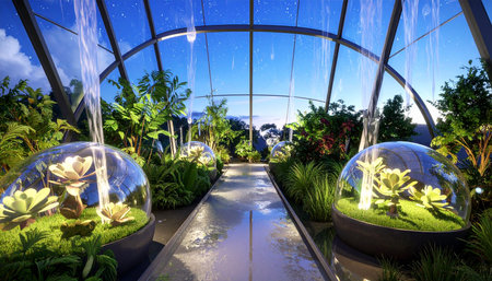 Step into the future of botany within a serene, high-tech biodome.の素材