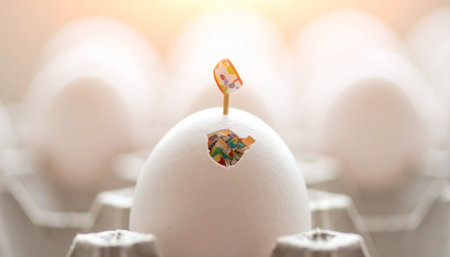 In a soft, warm glow, a tiny beak breaks through its shell, marking the triumphant first moment of a new life.の素材