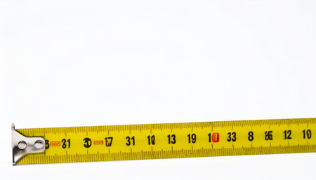 A bright yellow tape measure lies extended, ready for the next project. A symbol of precision, planning, and the first step in any construction, renovation, or do-it-yourself task.の素材