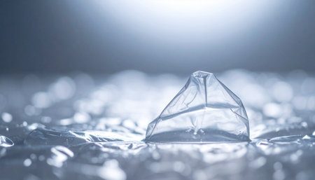 A macro photograph captures the delicate and fleeting moment a water bubble collapses on a liquid surface.の素材