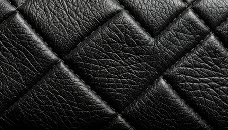 A detailed macro shot captures the timeless elegance of black quilted leather.の素材