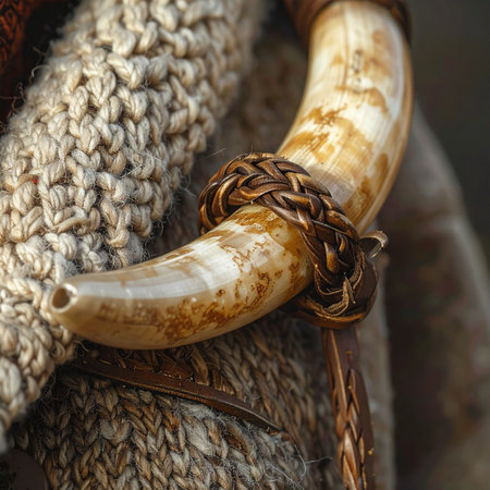 A close-up of an ancient boar tusk amulet, a powerful talisman from a bygone era.の素材