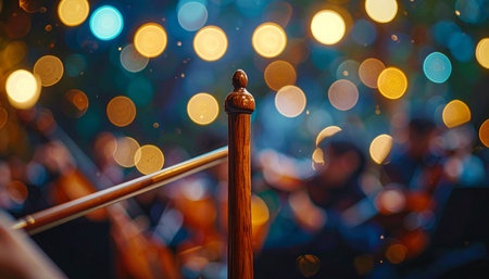 A close-up, artistic view of a violin during a live symphony performance.の素材
