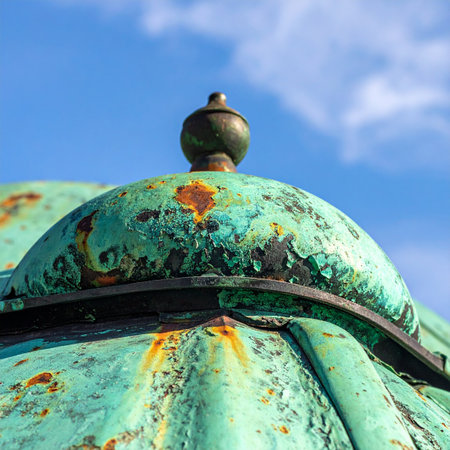 Time and the elements have painted this architectural dome with a rich tapestry of green patina and rust.の素材