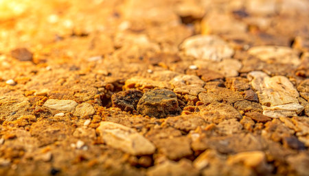 In the warm glow of the morning sun, a tiny crab remains perfectly still, its intricate shell a masterful disguise against the rocky terrain.の素材