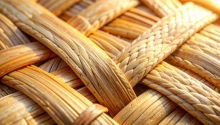 A detailed macro photograph captures the intricate craftsmanship of a hand-woven basket.の素材