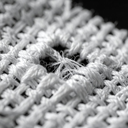 A dramatic black and white macro photograph capturing the intricate details of a woven textile.の素材