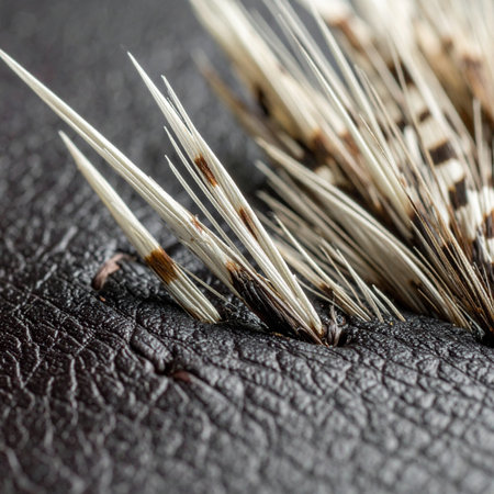A macro perspective reveals the formidable defense of a porcupine.の素材