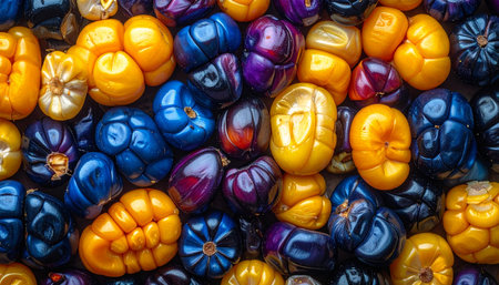 A stunning close-up of a bountiful harvest, showcasing a rare and exotic variety of maize.の素材