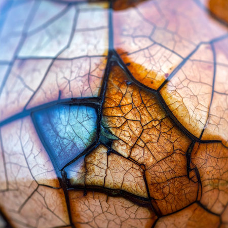 A macro exploration reveals a world of intricate detail within a fractured surface.の素材