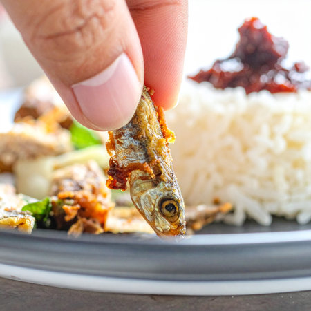 A close-up shot captures the simple pleasure of a traditional meal.の素材