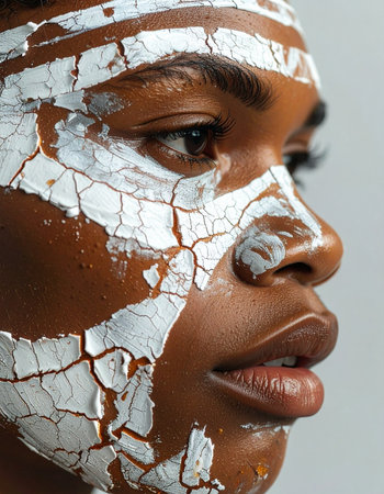 In a moment of quiet contemplation, a woman's face becomes a canvas of transformation.の素材