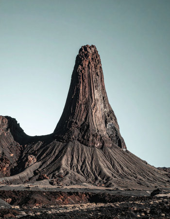 A colossal rock spire, weathered by millennia, stands as a silent monument in a desolate and otherworldly landscape.の素材