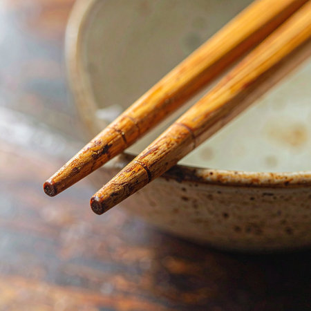 A close-up view captures the quiet elegance of a traditional Asian meal.の素材