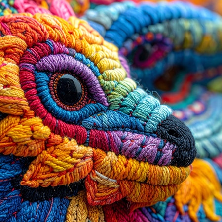 A mythical dragon comes to life through the meticulous art of embroidery.の素材