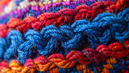 A detailed macro view captures the intricate craftsmanship of a handmade textile.の素材