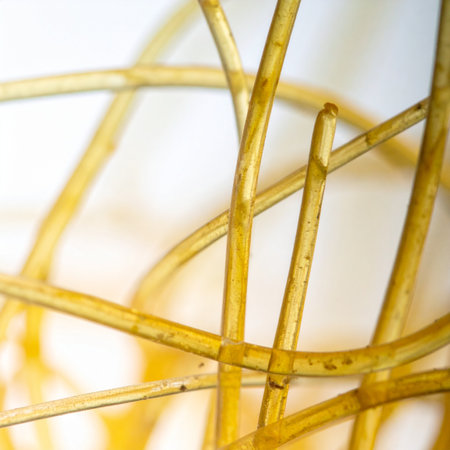 A detailed microscopic examination reveals the intricate, overlapping network of natural plant fibers.の素材