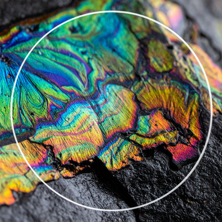 A mesmerizing macro view reveals the otherworldly beauty of iridescent goethite.の素材