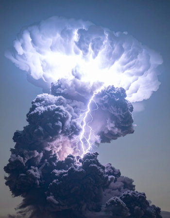 A breathtaking display of nature's raw power as a massive volcanic eruption pierces the sky.の素材