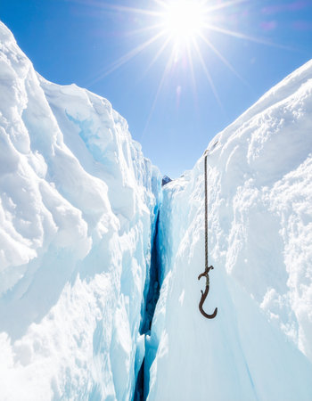 Hook on a glacier with ice and snow in the sun.の素材