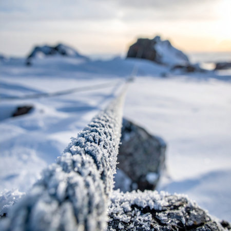 Frozen fence on the shore of Lake Baikal in winterの素材