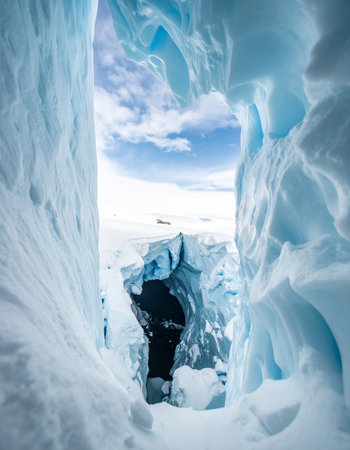 Ice cave in Antarctica. Global warming, climate change and global warming concept.の素材
