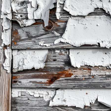 Old wooden wall with peeling paint. Abstract background and texture for design.の素材