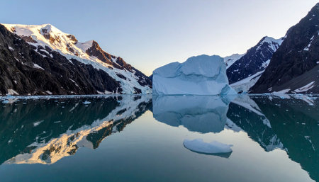 Antarctic landscape with icebergs and reflection in the water.の素材
