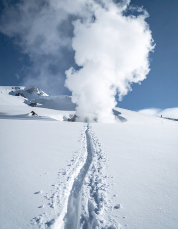 Ski trail in the snow in the mountains of the Caucasus.の素材