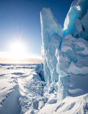 Beautiful winter landscape with ice hummocks on Lake Baikalの素材