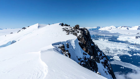 Mountain landscape with snow and clear blue sky, Antarctic Peninsula, Antarcticaの素材