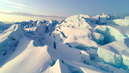An aerial perspective reveals the immense and rugged beauty of a polar ice cap.の素材
