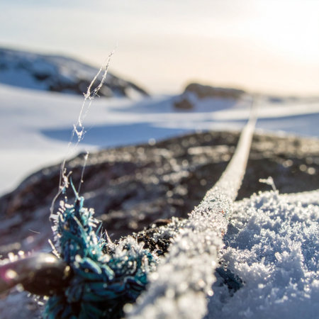 Fishing rod on the edge of a frozen lake in winter.の素材