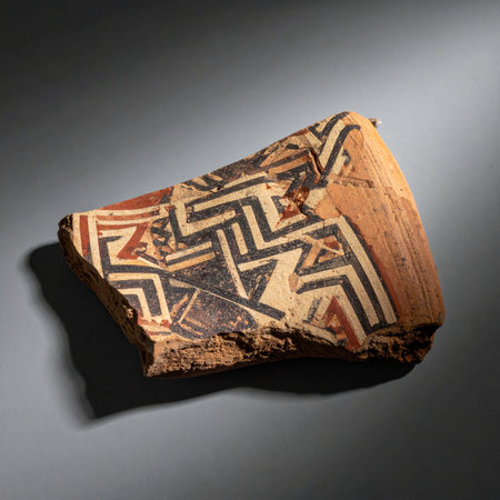 A single fragment of ancient pottery, unearthed from the past, tells a story of a lost civilization.の素材