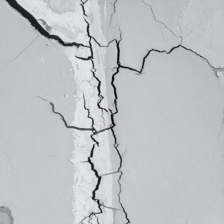 A deep, dark fissure snakes across a stark gray surface, revealing the stress and history etched into the material.の素材