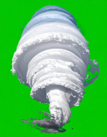 An isolated shot of a bizarre, otherworldly organism, resembling a cross between a mushroom and a jellyfish. Its stark white, layered form stands out against the vibrant green background, ready for creative compositing in fantasy or science fiction scenes.の素材