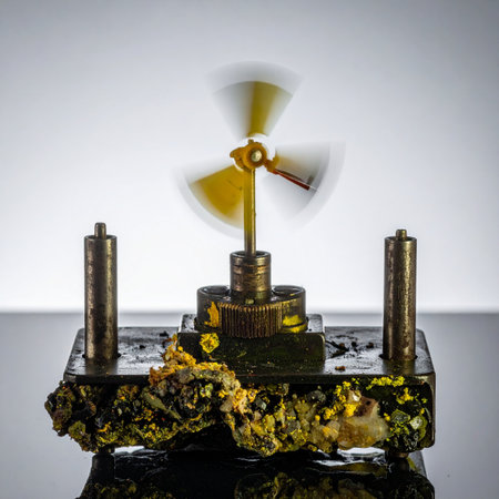 A miniature steampunk engine whirs to life, its brass propeller spinning rapidly in a blur of motion. This intricate invention, a blend of vintage aesthetics and futuristic concepts, symbolizes the relentless drive for innovation, clean energy solutions, and the power of a single groundbreaking idea.の素材