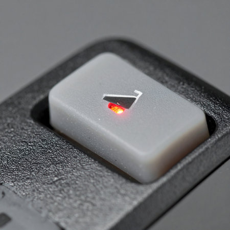 A macro photograph captures the intense focus on a single, illuminated function key.の素材