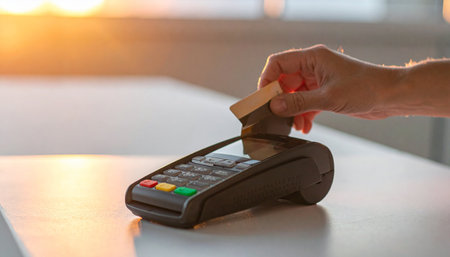 A customer completes a purchase with a simple and secure credit card transaction.の素材