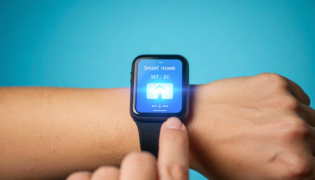 A person checks their health vitals with a simple tap on their smartwatch screen.の素材