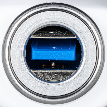 A detailed macro photograph captures the gateway to the digital world: a high-speed USB 3.0 port.の素材