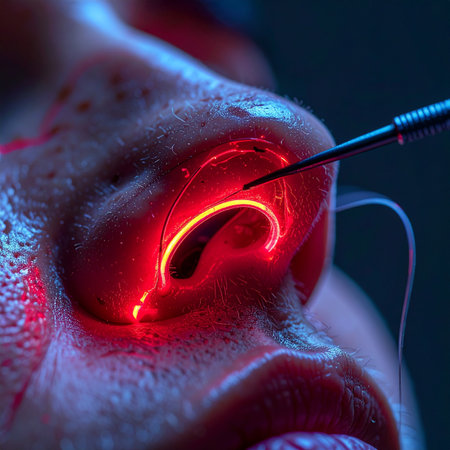 A dramatic close-up captures a moment of advanced medical innovation.の素材