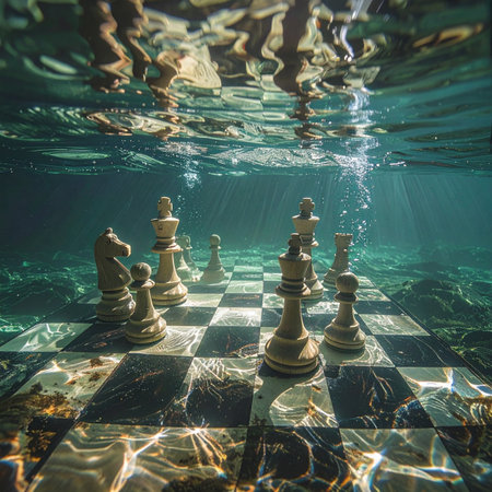 Beneath the tranquil surface, a silent, strategic battle unfolds.の素材