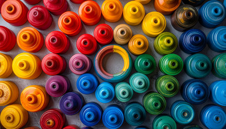 A vibrant collection of colored pencil tips arranged in a dazzling rainbow spectrum.の素材