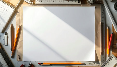Morning sunlight streams across a clean white page, a blank canvas awaiting the first lines of a new creation.の素材