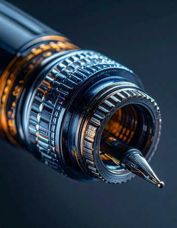 A macro photograph captures the intricate details and sharp precision of a modern tattoo machine's needle tip.の素材