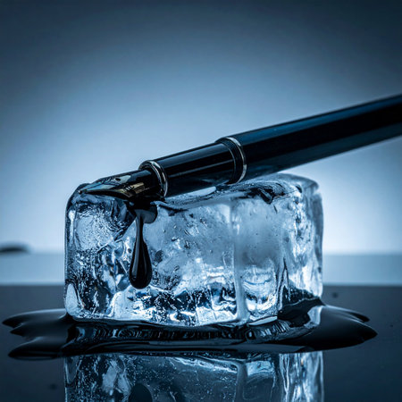 An idea, once frozen and inaccessible, begins to thaw under the pressure of a waiting pen.の素材