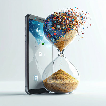A conceptual image illustrating the transformation of time in the modern digital age.の素材